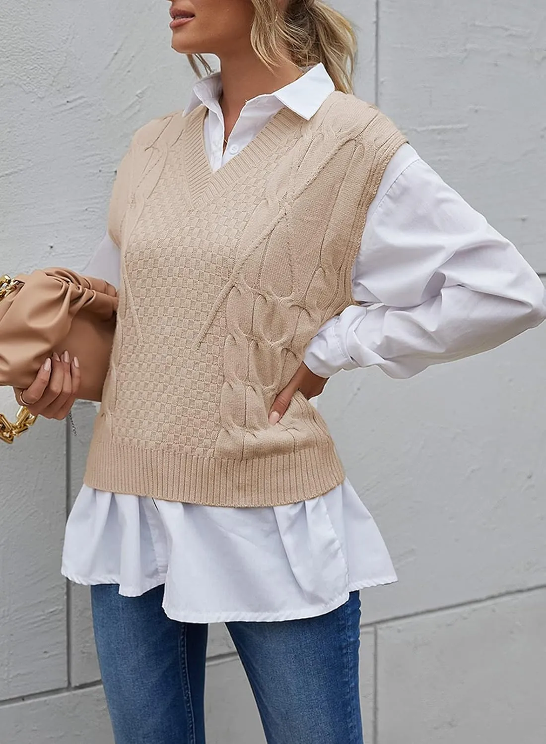 Dokotoo Sweater Vest Women Knitted V Neck Oversized Sweaters Sleeveless Knitwear Tank Tops