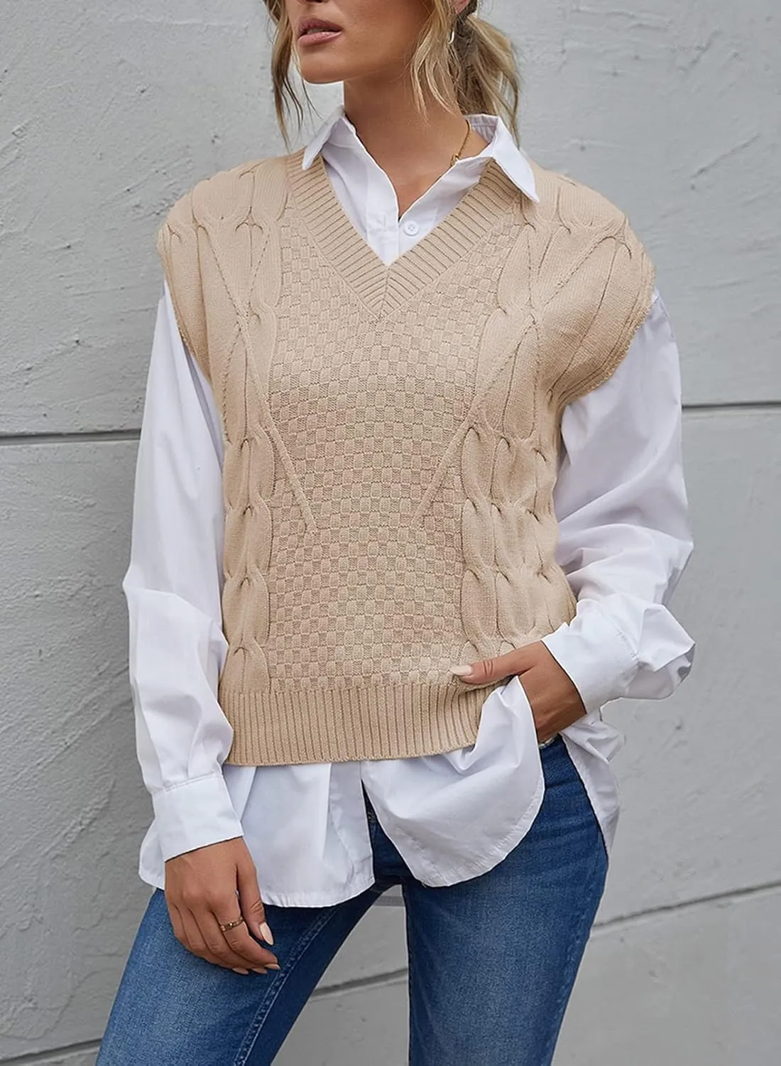 Dokotoo Sweater Vest Women Knitted V Neck Oversized Sweaters Sleeveless Knitwear Tank Tops