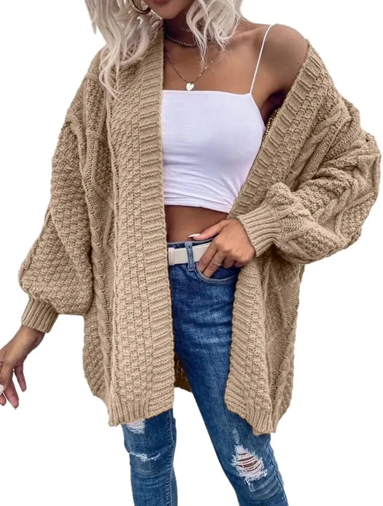 Dyexces Womens Oversized Cardigan Sweaters Open Front Cable Knit Lantern Long Sleeve Chunky Outwear Coats