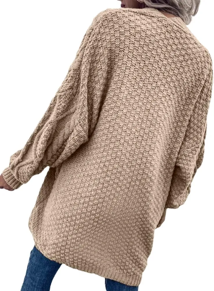 Dyexces Womens Oversized Cardigan Sweaters Open Front Cable Knit Lantern Long Sleeve Chunky Outwear Coats