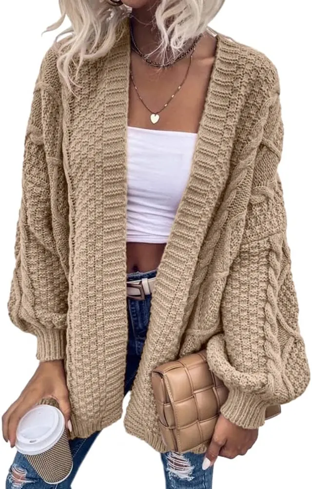 Dyexces Womens Oversized Cardigan Sweaters Open Front Cable Knit Lantern Long Sleeve Chunky Outwear Coats