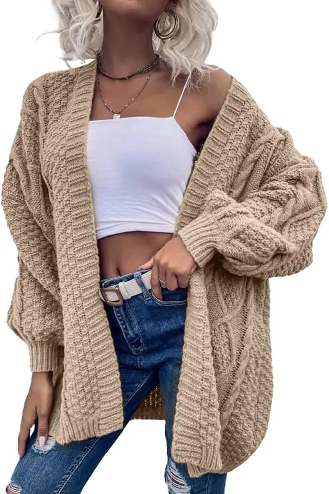 Dyexces Womens Oversized Cardigan Sweaters Open Front Cable Knit Lantern Long Sleeve Chunky Outwear Coats
