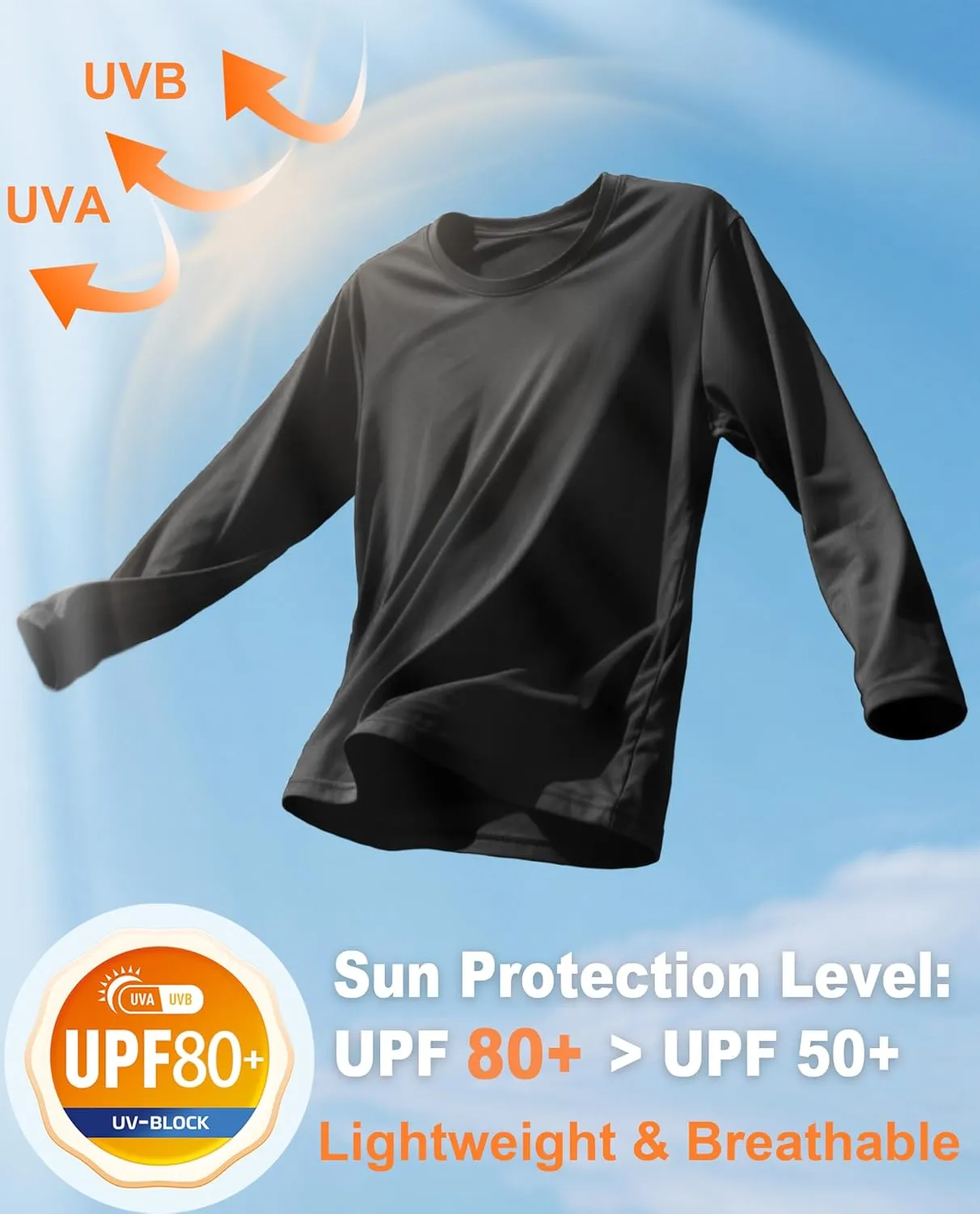 EKLENTSON Men's UPF 80  Sun Protection Shirts Long Sleeve Rash Gurad Quick Dry Swim Shirt Lightweight
