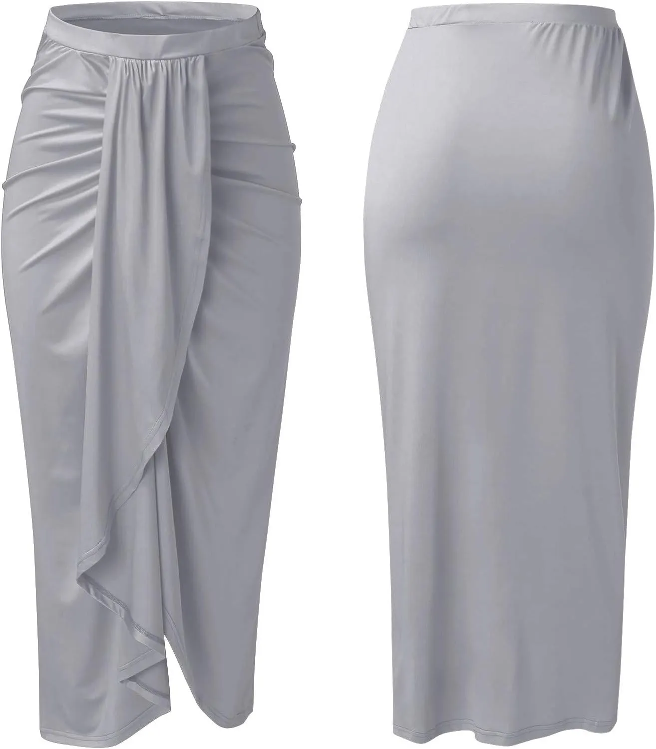 Elastic Draped Asymmetrical Casual Solid Waist Maxi High Wrap Slit Skirt Women's Skirt Tree Skirt Box