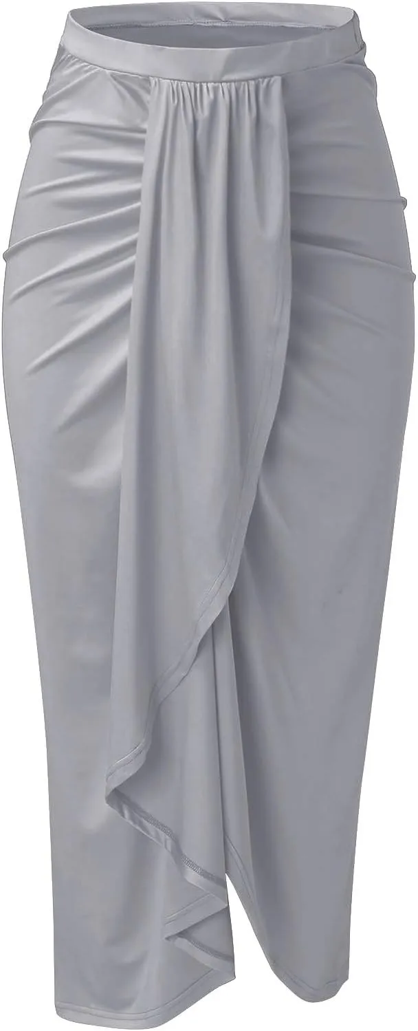 Elastic Draped Asymmetrical Casual Solid Waist Maxi High Wrap Slit Skirt Women's Skirt Tree Skirt Box