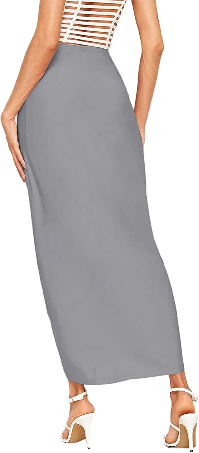 Elastic Draped Asymmetrical Casual Solid Waist Maxi High Wrap Slit Skirt Women's Skirt Tree Skirt Box