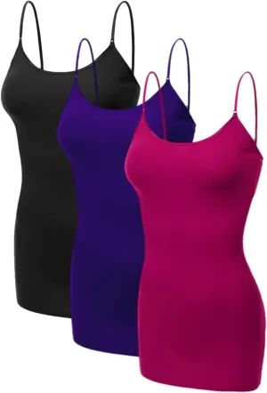 Emmalise Women's Basic Casual Long Camisole Adjustable Strap Cami Layering Top