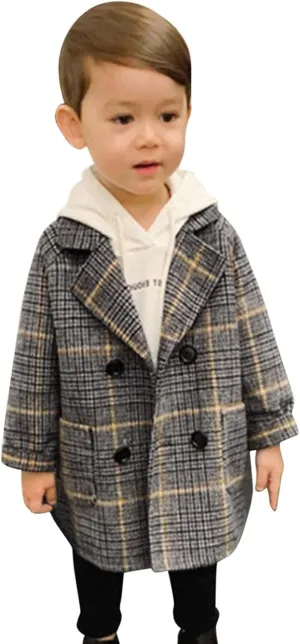 EnJoCho Toddler Baby Boys Winter Elegant Notched Collar Coat Double Breasted Trench Coat Warm Wool Pea Coat Jacket for Kids (Gray-02#, 18-24 Months)