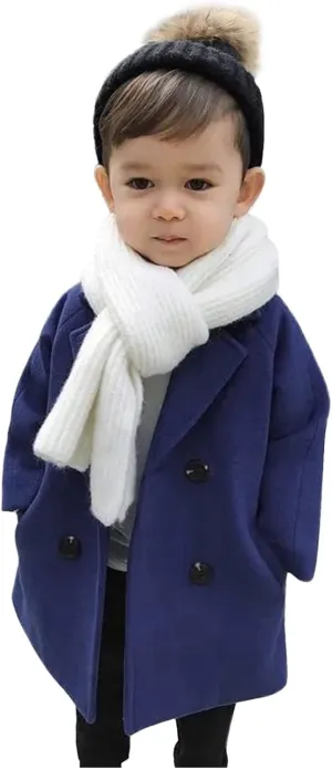 EnJoCho Toddler Baby Boys Winter Elegant Notched Collar Coat Double Breasted Trench Coat Warm Wool Pea Coat Jacket for Kids (Navy-02#, 2-3 Years)