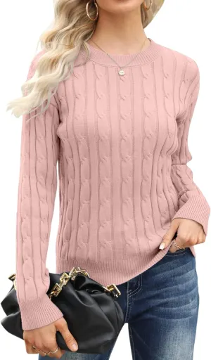Esobo Women's Classic-fit Lightweight Cable Long Sleeve Mockneck Loose Casual Sweater Jumpers
