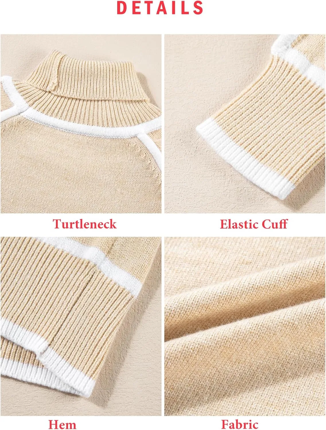 EVALESS Womens Long Sleeve Turtleneck Pullover Sweaters Casual Loose Color Block Cozy Knit Tops