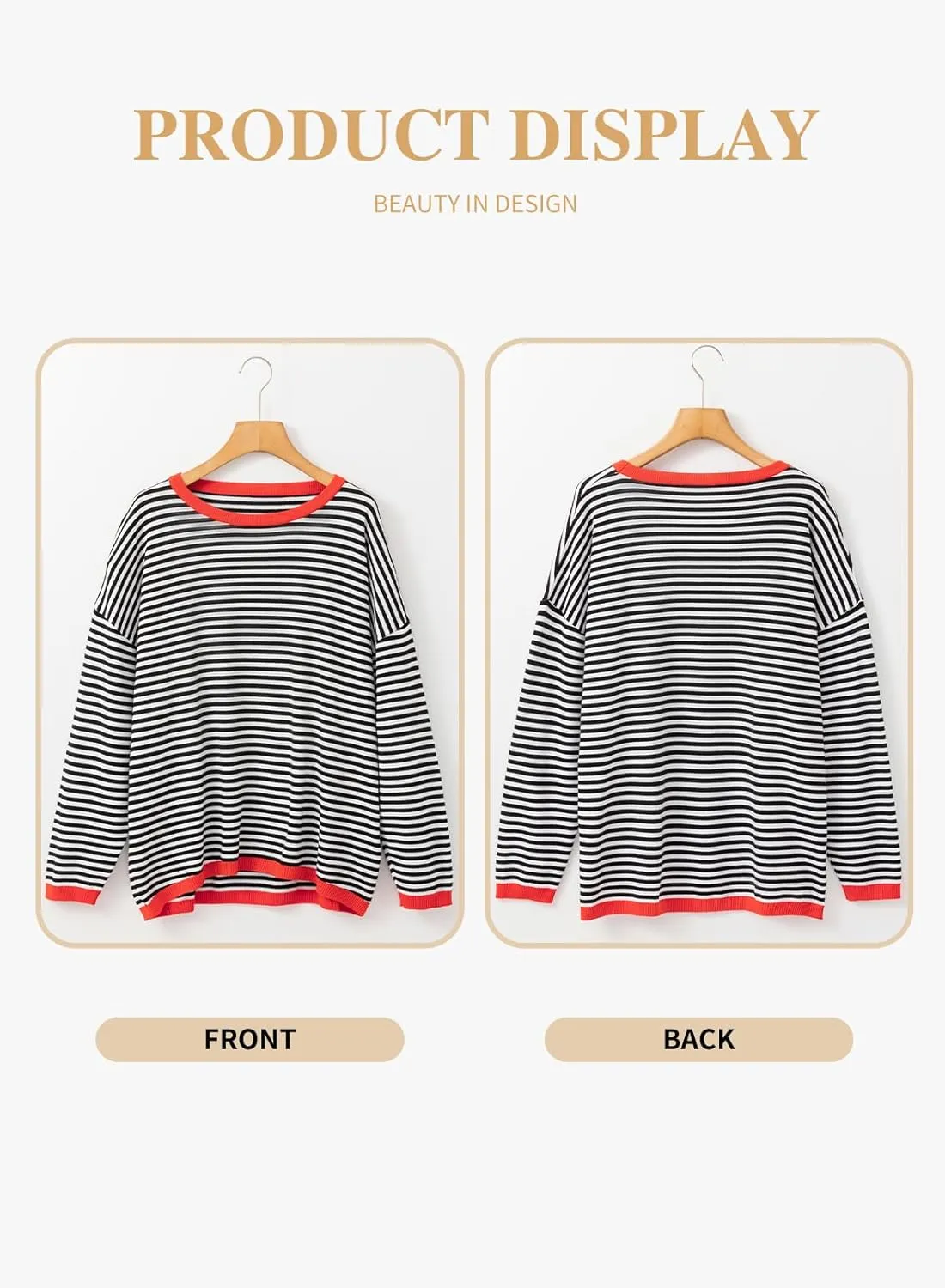 Eytino Plus Size Sweaters for Women Casual Striped Color Block Long Sleeve Round Neck Pullover Jumpers Tops(1X-5X)