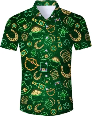 Fanient Mens Hawaiian Shirt Summer 3D Print Casual Short Sleeve Button Down Graphic Aloha Dress Shirts