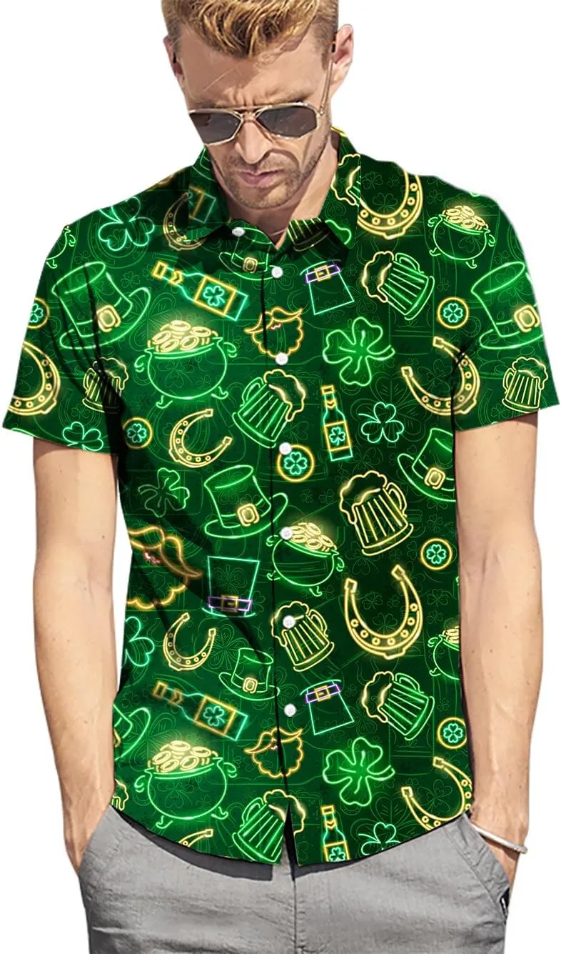 Fanient Mens Hawaiian Shirt Summer 3D Print Casual Short Sleeve Button Down Graphic Aloha Dress Shirts