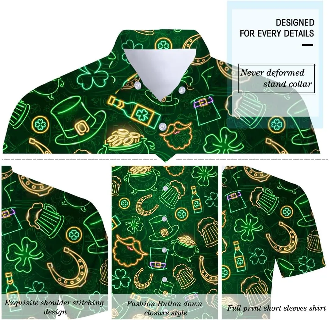 Fanient Mens Hawaiian Shirt Summer 3D Print Casual Short Sleeve Button Down Graphic Aloha Dress Shirts