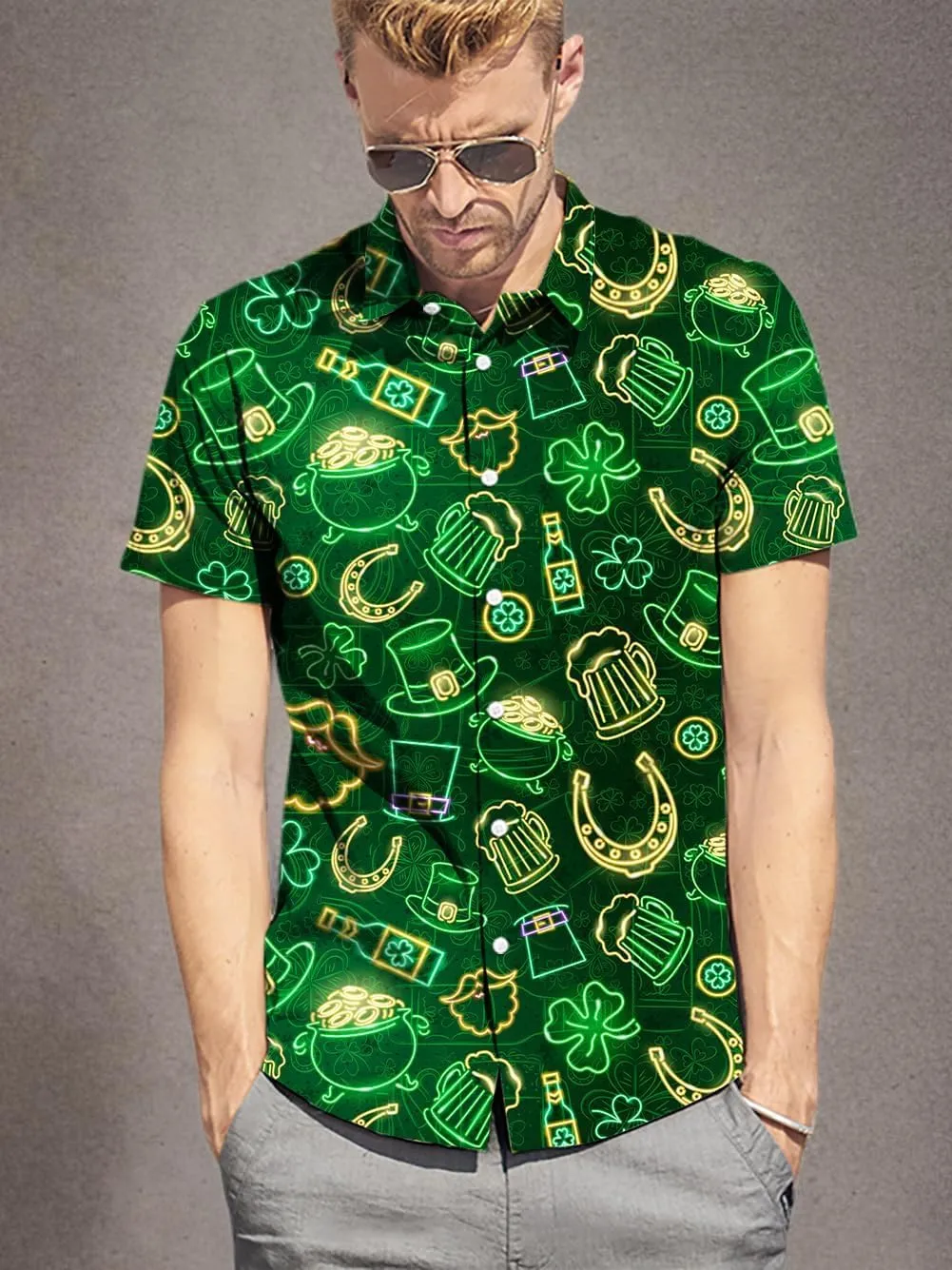 Fanient Mens Hawaiian Shirt Summer 3D Print Casual Short Sleeve Button Down Graphic Aloha Dress Shirts