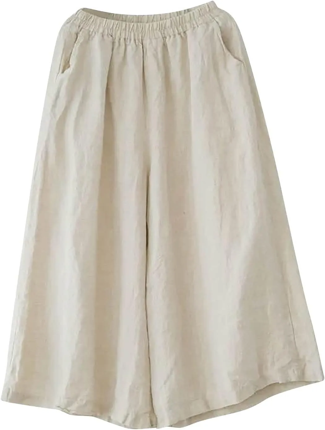 fartey Womens Wide Leg Linen Pants Lightweight Loose Fit Harem Pants Elastic Waist Casual Summer Beach Trousers with Pockets