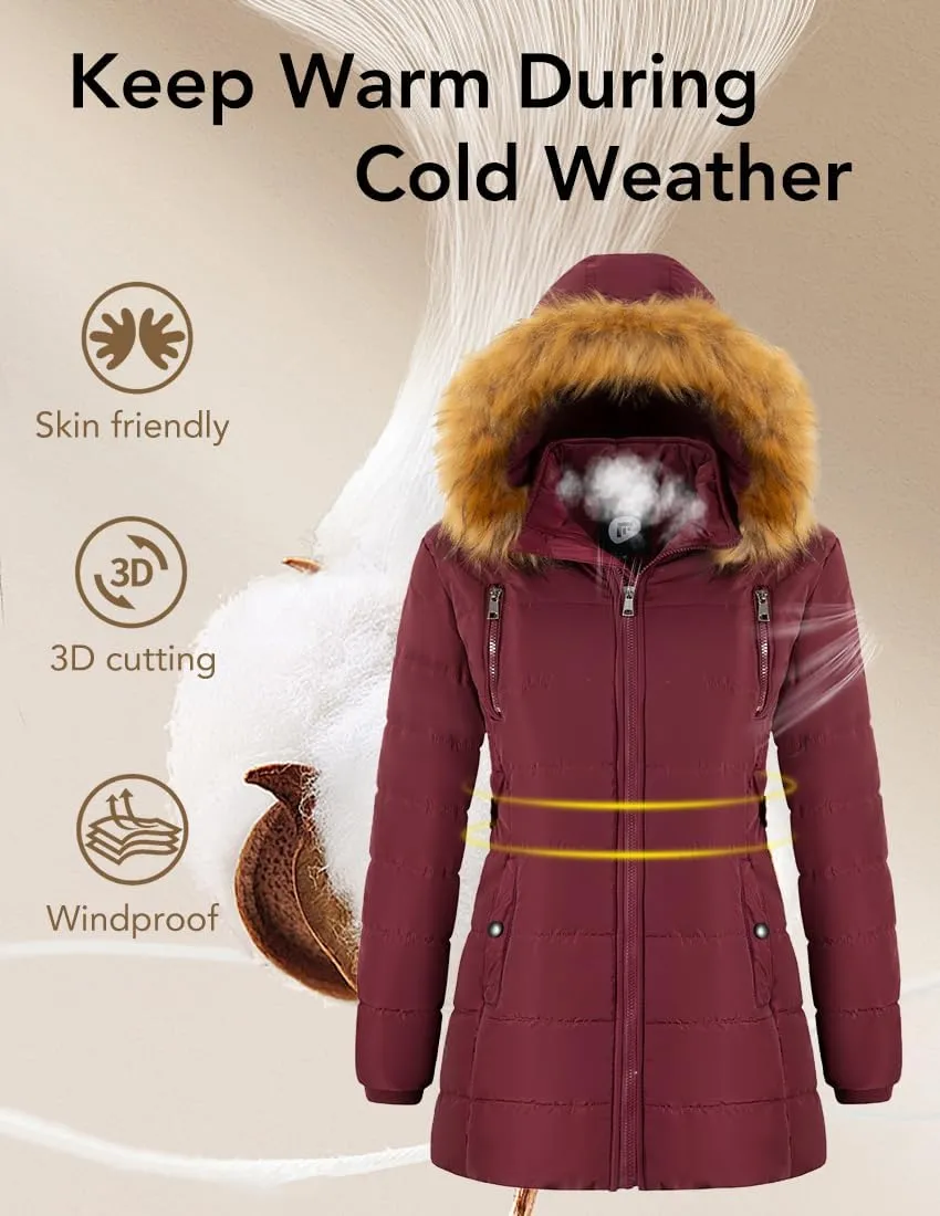 FARVALUE Womens Water Resistant Winter Coat Thicken Puffer Jacket Warm Quilted Parka Padded Windbreaker with Removable Hood