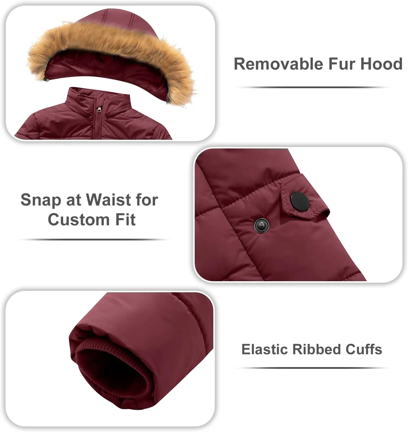 FARVALUE Womens Water Resistant Winter Coat Thicken Puffer Jacket Warm Quilted Parka Padded Windbreaker with Removable Hood
