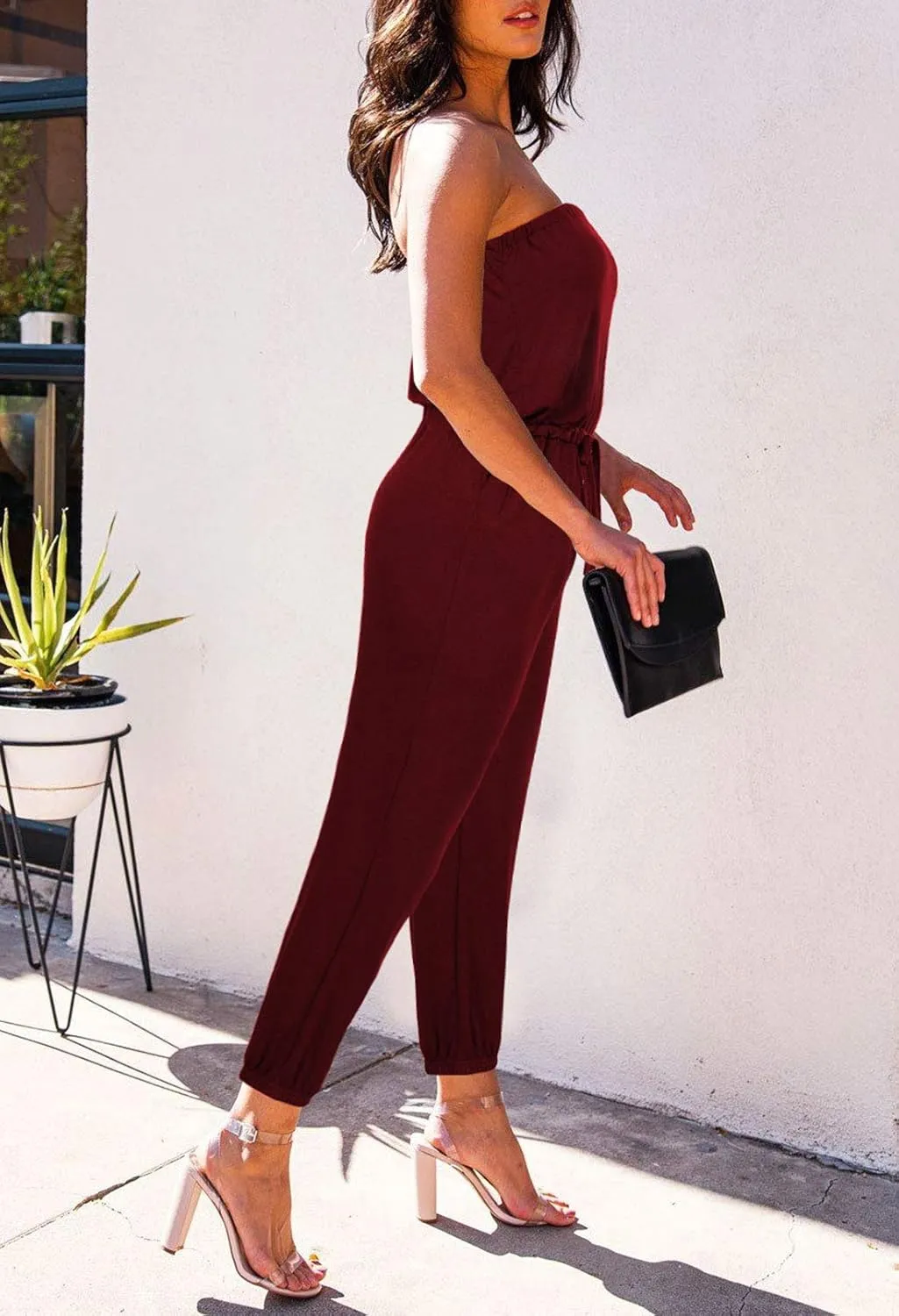 Fixmatti Women Tube Top Romper Strapless Bandeau Cold Shoulder Jumpsuit Outfits