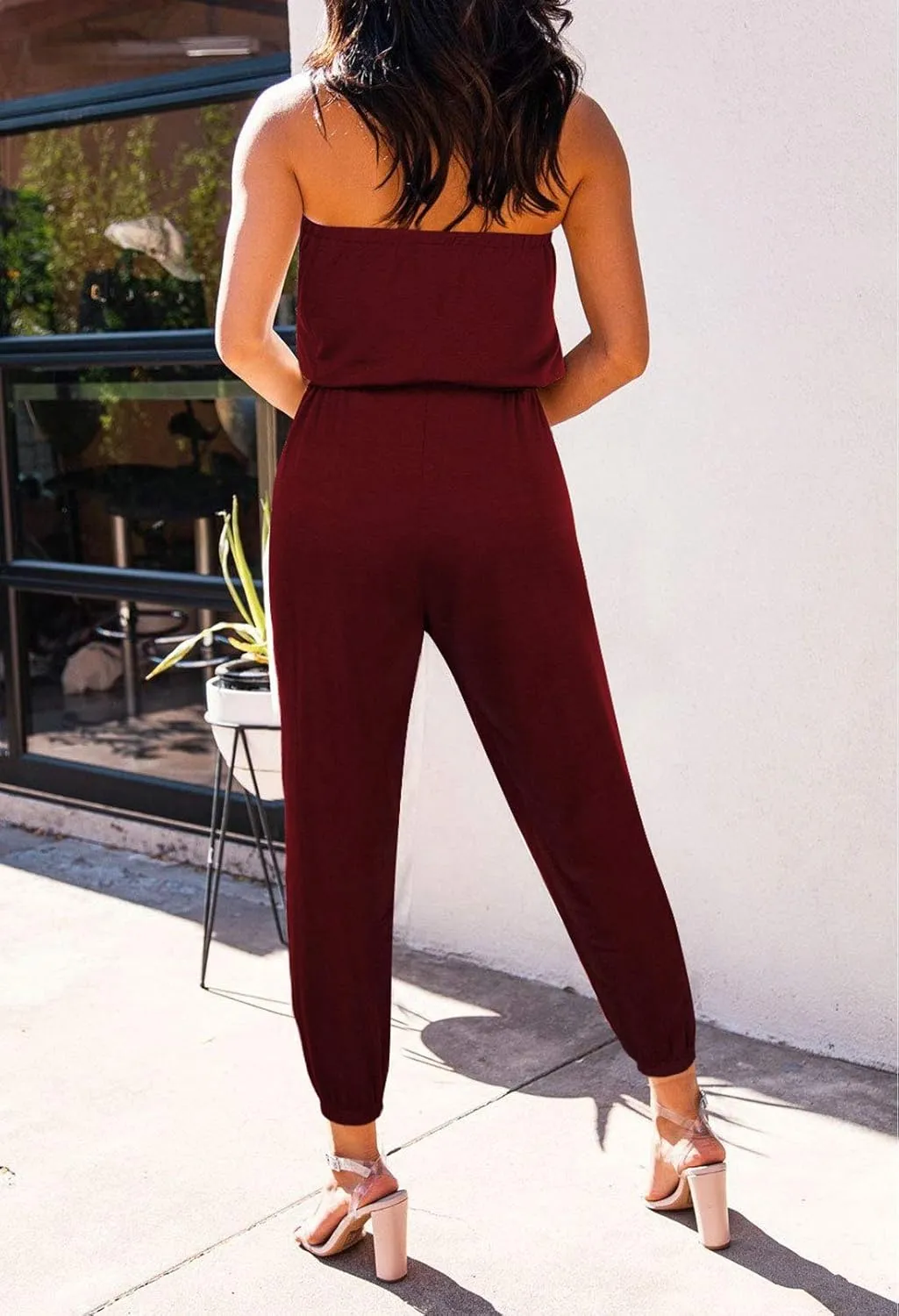 Fixmatti Women Tube Top Romper Strapless Bandeau Cold Shoulder Jumpsuit Outfits