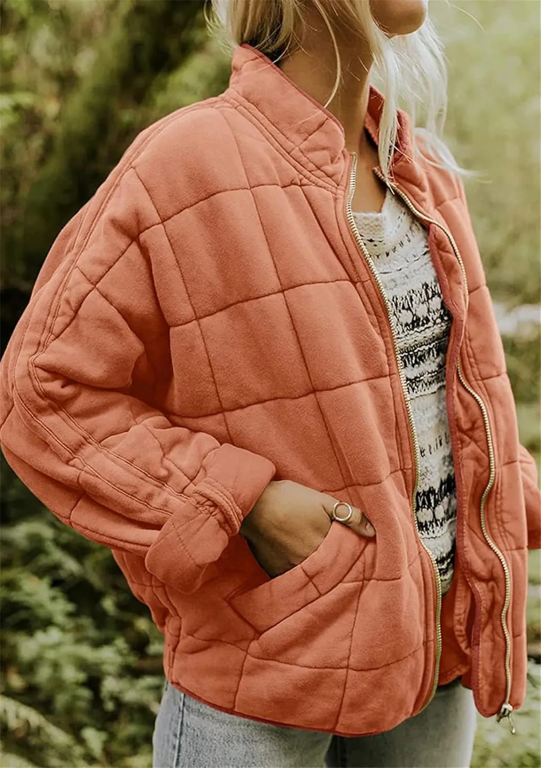 FLITAY Lady Quilted Corduroy Long Sleeve Coat Loose down Oversized Jacket Dressy Vacation Puffer Coat