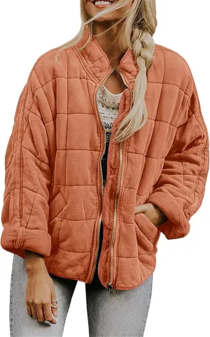 FLITAY Lady Quilted Corduroy Long Sleeve Coat Loose down Oversized Jacket Dressy Vacation Puffer Coat