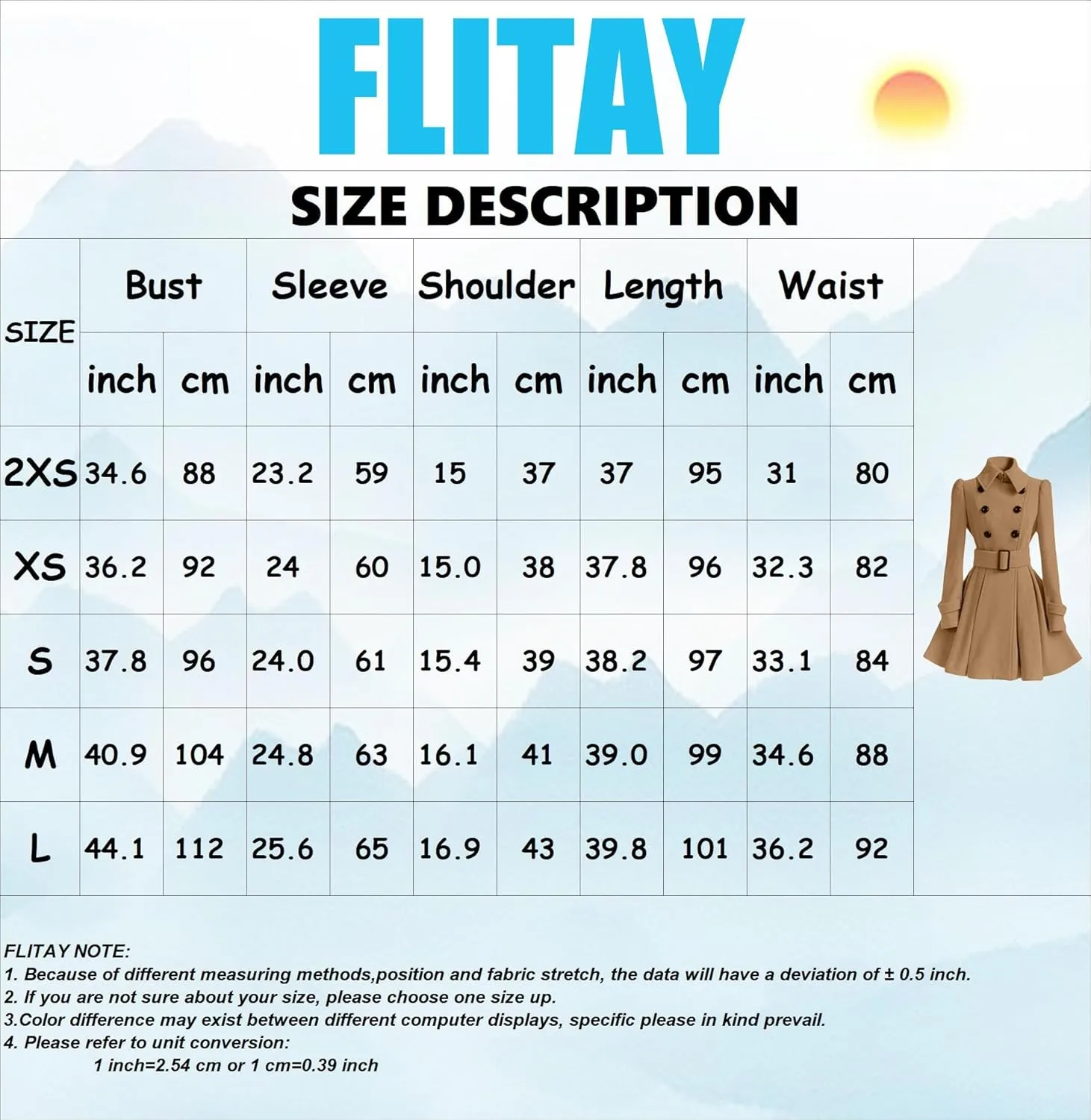 FLITAY Women Flowy Lapel Collar Solid Color Jacket High Waist Winter Pea Coat Office Work Jacket
