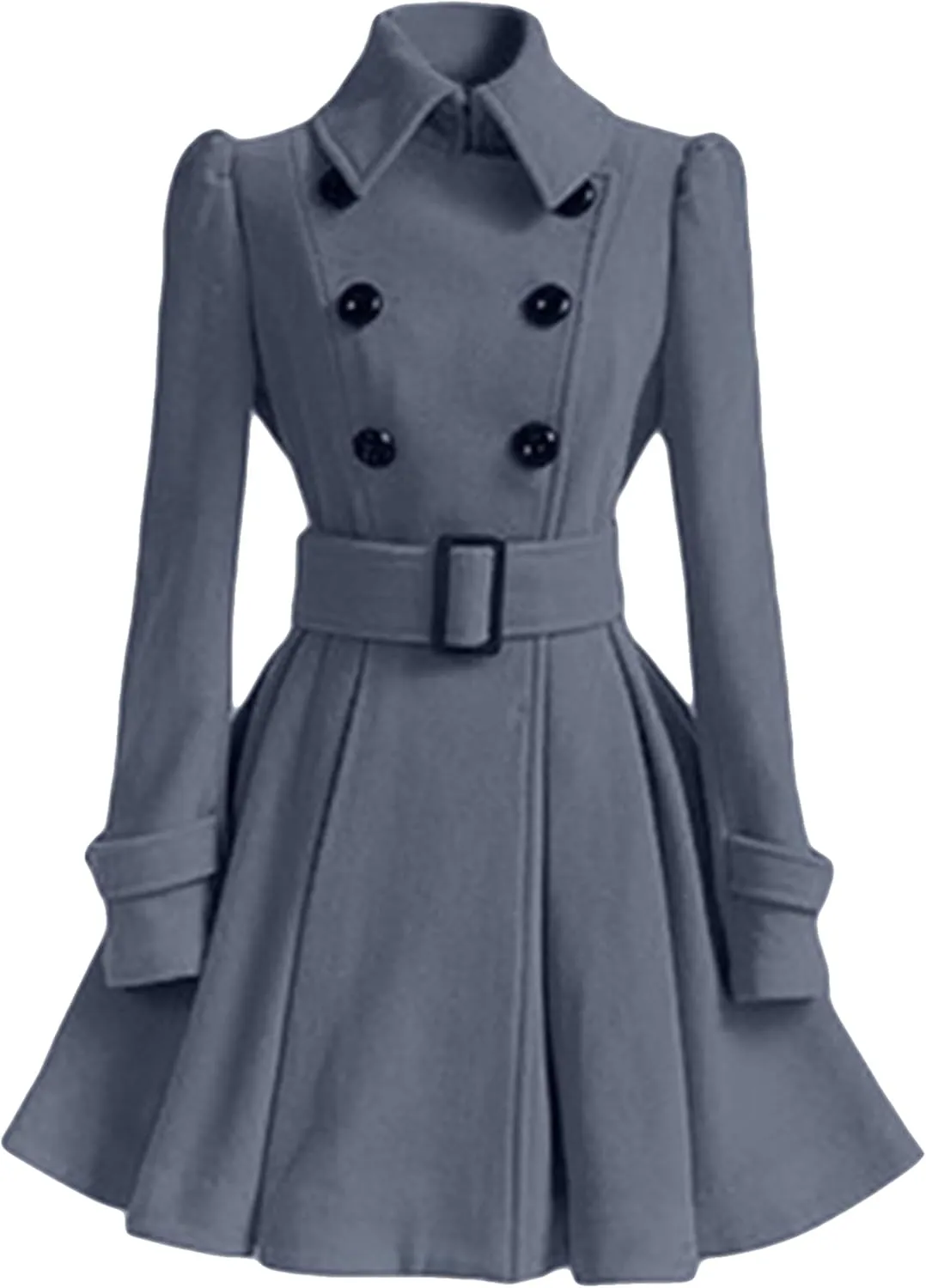 FLITAY Women Flowy Lapel Collar Solid Color Jacket High Waist Winter Pea Coat Office Work Jacket