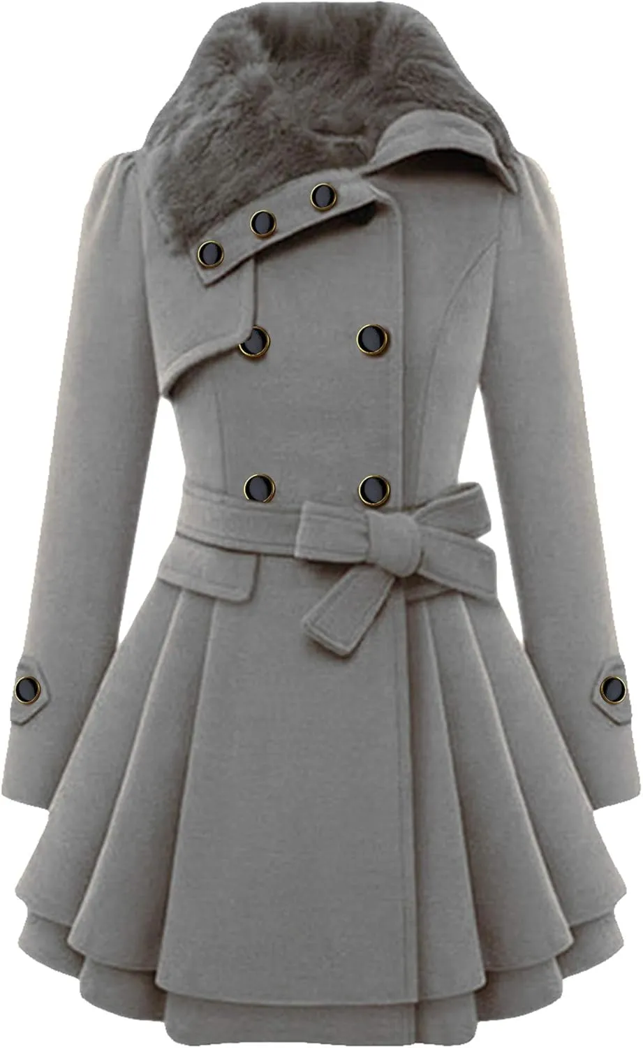 FLITAY Womens Trench Plus Size Casual Pea coat with Belt Hooded Checkered Double Breasted Coat