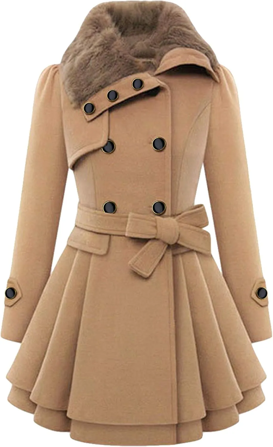 FLITAY Womens Trench Plus Size Casual Pea coat with Belt Hooded Checkered Double Breasted Coat