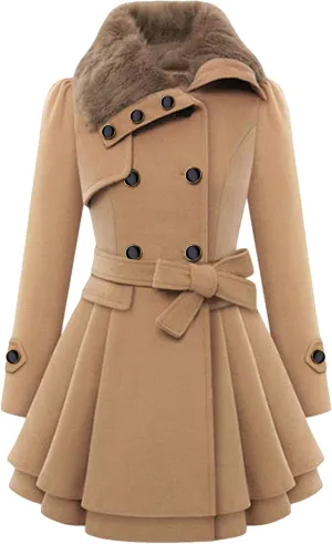 FLITAY Womens Trench Plus Size Casual Pea coat with Belt Hooded Checkered Double Breasted Coat