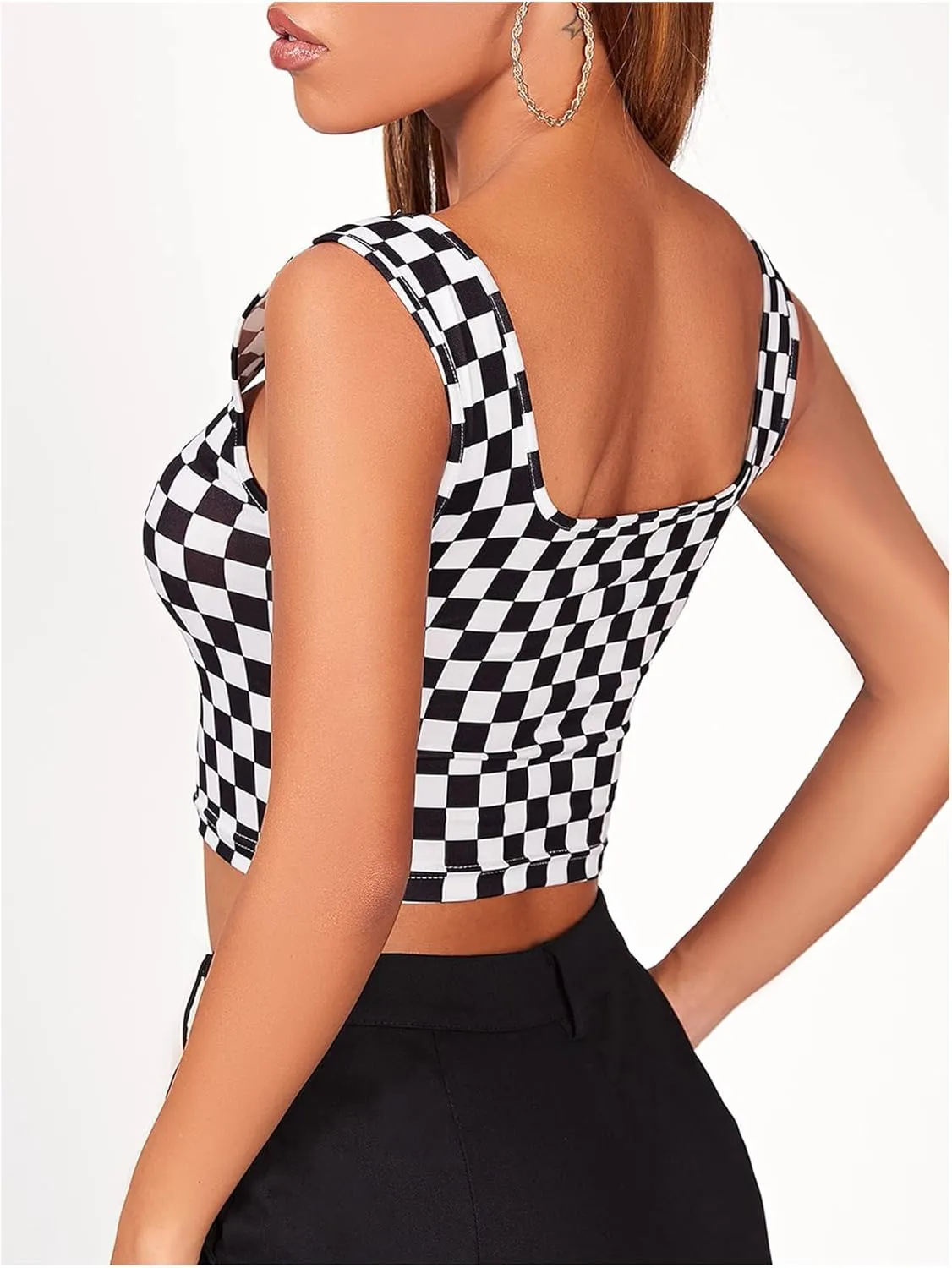 Floerns Women's Printed Camisole Spaghetti Strap Contrast Binding Crop Cami Top