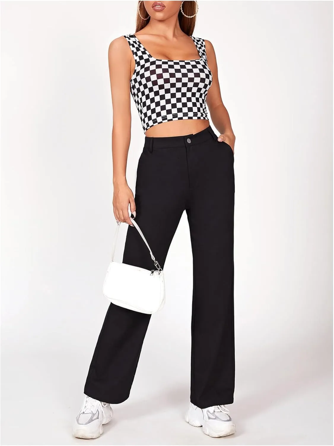 Floerns Women's Printed Camisole Spaghetti Strap Contrast Binding Crop Cami Top