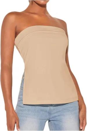 Floerns Women's Solid Strapless Bandeau Split Hem Casual Tube Top