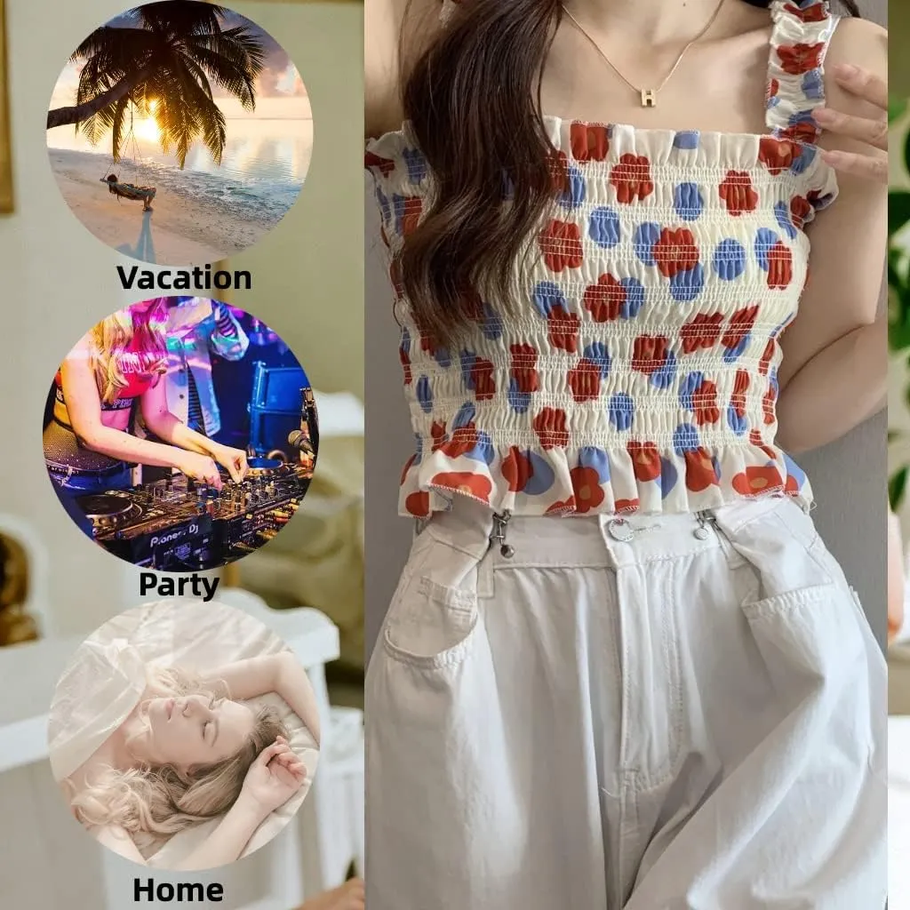 Floral Top Tops Women Girl Camisole Crop Square Neck Dancing Halter