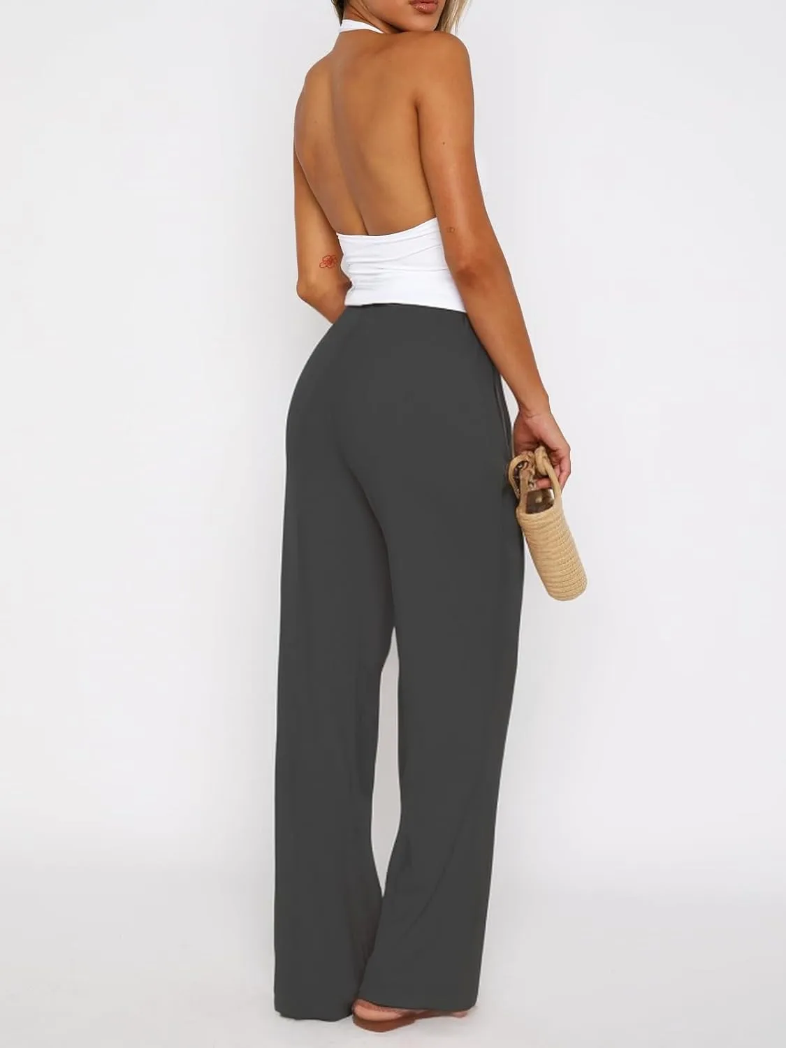 ForeFair Women's Wide Leg Ribber Pant Loose Cozy Casual Sweatpants Pajama Lounge Flowy Pants With Pockets
