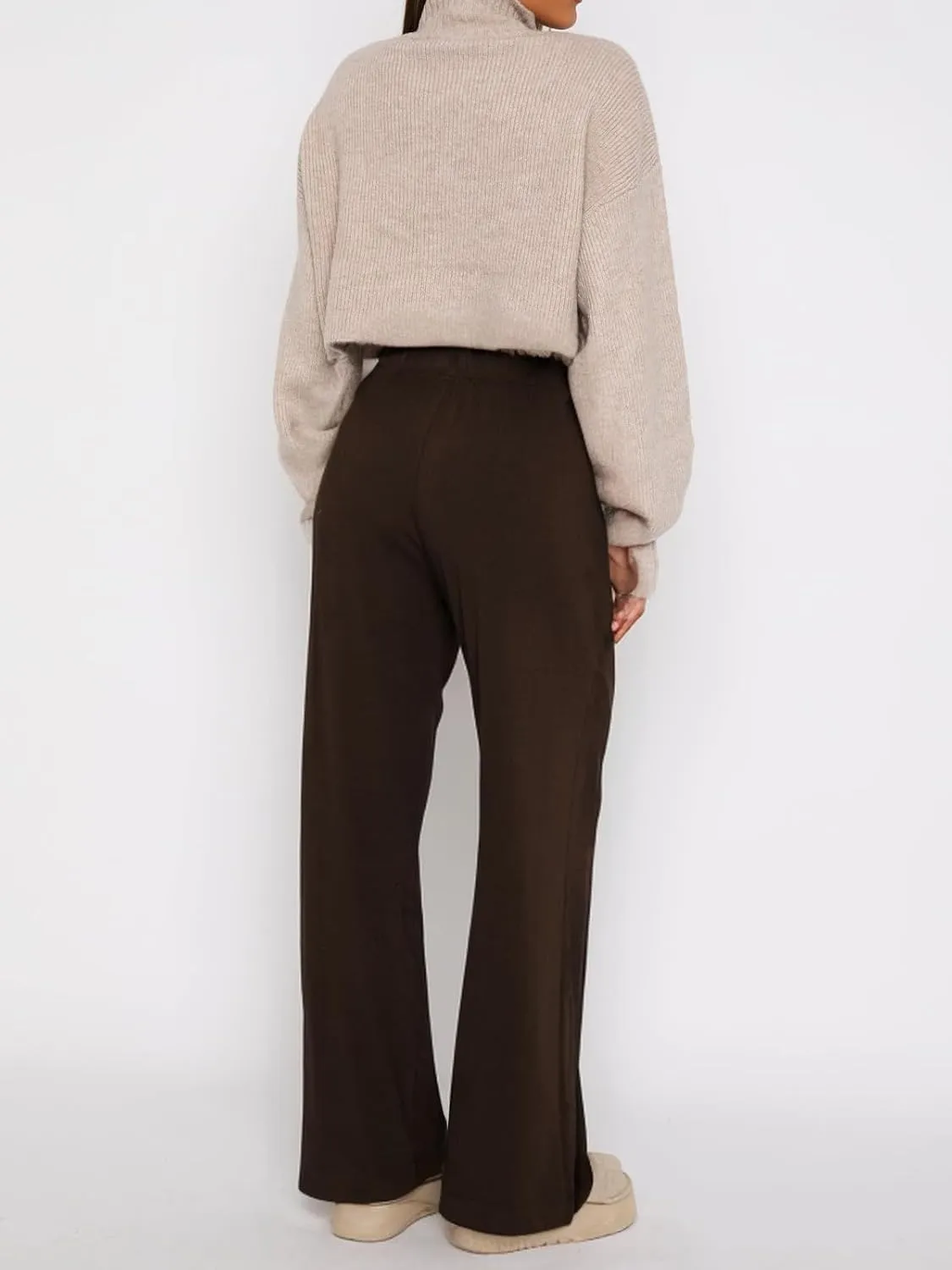 ForeFair Women's Wide Leg Ribber Pant Loose Cozy Casual Sweatpants Pajama Lounge Flowy Pants With Pockets