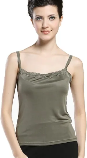 Forever Angel Women's 100% Silk Lace Camisole Cami Tank Top
