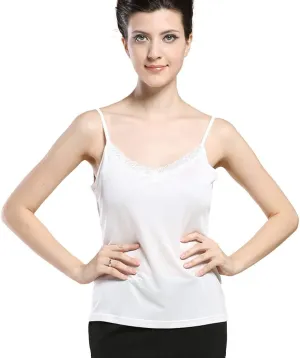 Forever Angel Women's 100% Silk Lace Camisole Cami Tank Top
