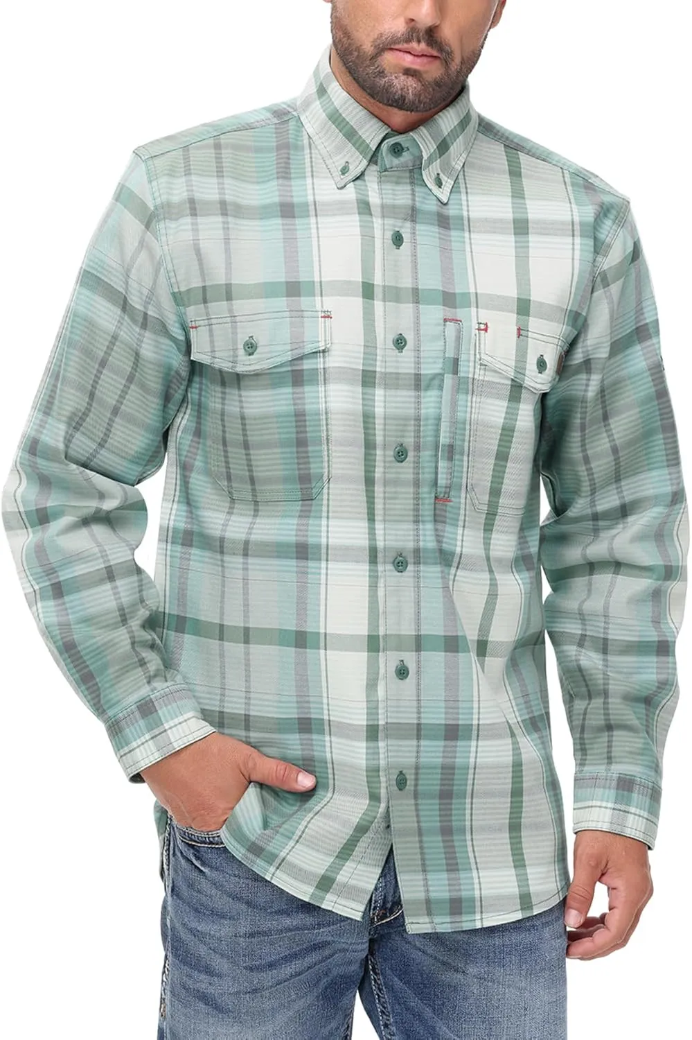 FR Shirts for Men 6.5OZ Welding Shirt Pearl Snap Light Weight Flame Resistant Shirts CAT2/NFPA2112