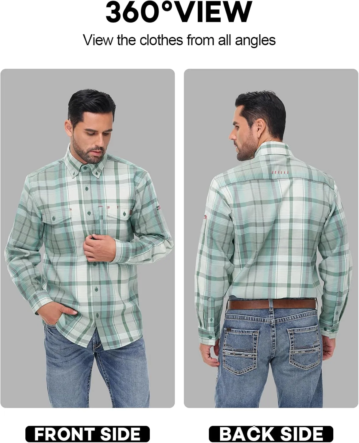 FR Shirts for Men 6.5OZ Welding Shirt Pearl Snap Light Weight Flame Resistant Shirts CAT2/NFPA2112