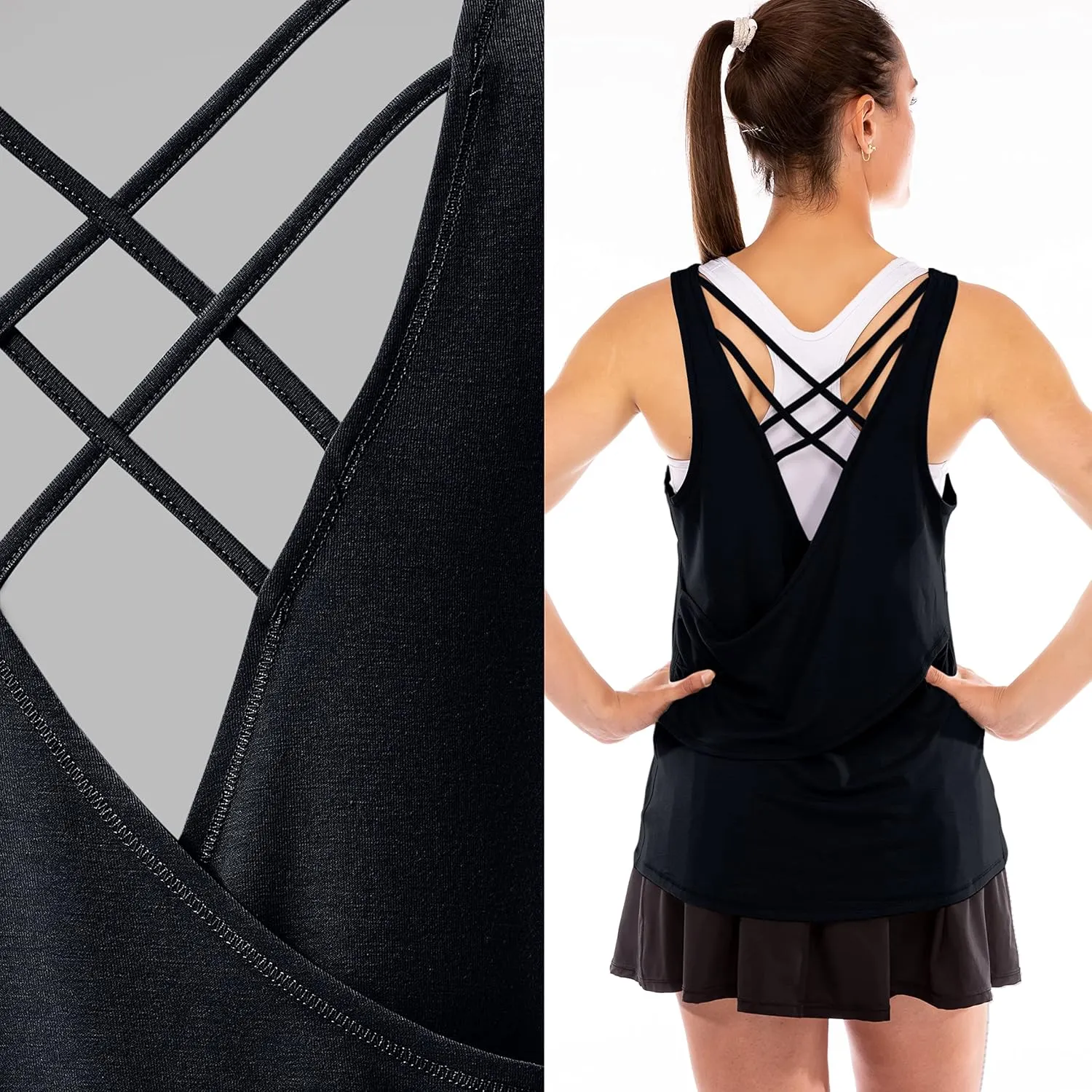 Franklin Sports Women's Lattice Back Tank Top-Relaxed Fit