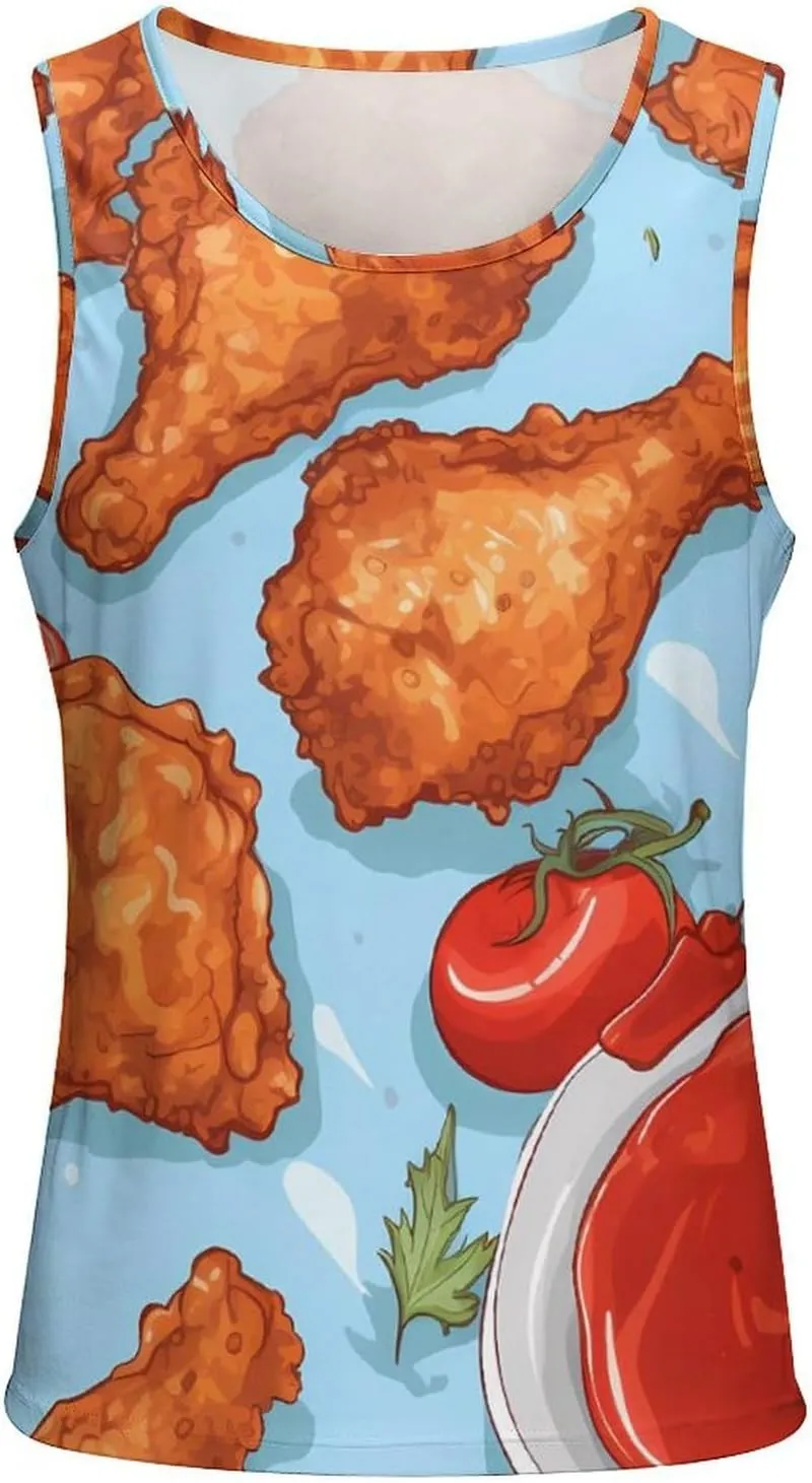 Fried Chicken and Tomato Sauce Men's Tank Top Sleeveless T-Shirt Pullover Vest Shirts Gym Workout Beach Funny