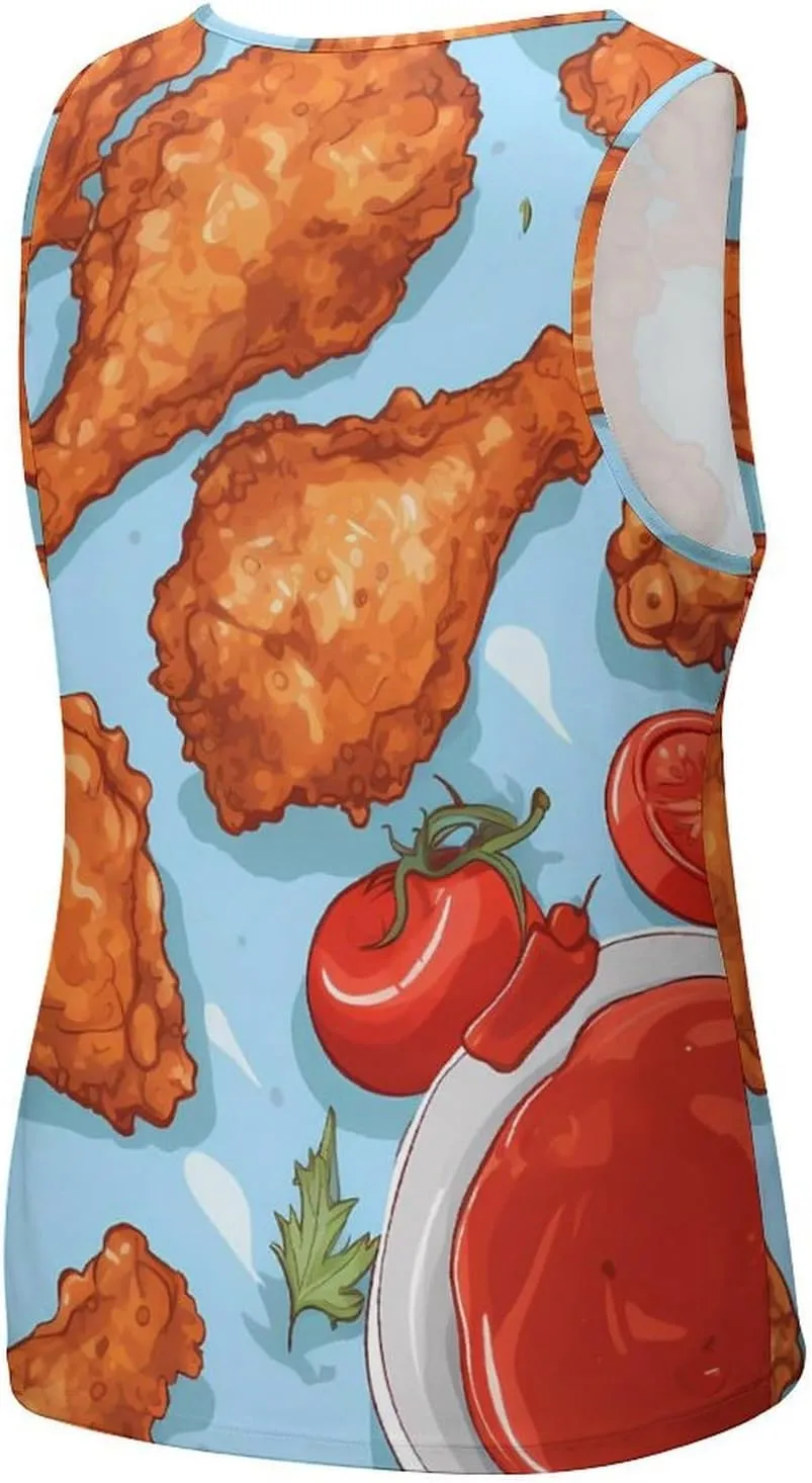 Fried Chicken and Tomato Sauce Men's Tank Top Sleeveless T-Shirt Pullover Vest Shirts Gym Workout Beach Funny