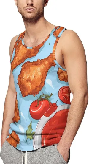 Fried Chicken and Tomato Sauce Men's Tank Top Sleeveless T-Shirt Pullover Vest Shirts Gym Workout Beach Funny