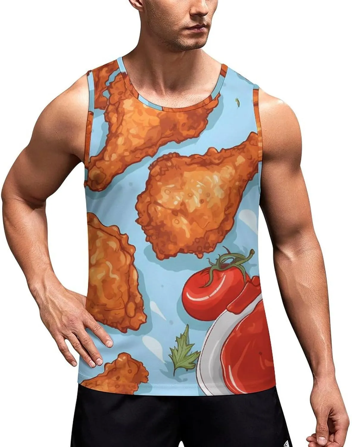 Fried Chicken and Tomato Sauce Men's Tank Top Sleeveless T-Shirt Pullover Vest Shirts Gym Workout Beach Funny