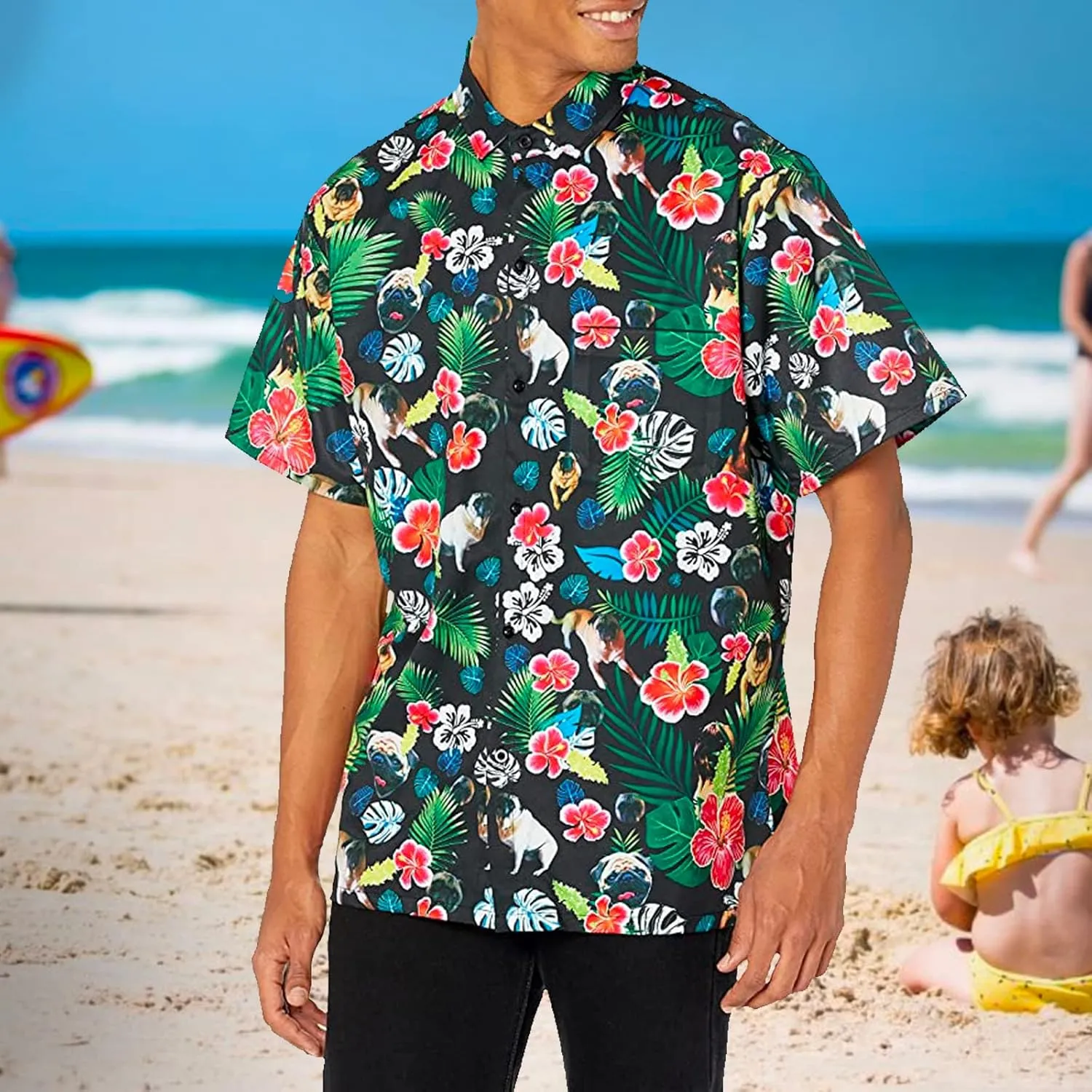 Funny Guy Mugs Mens Hawaiian Print Button Down Short Sleeve Shirt
