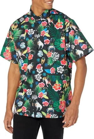 Funny Guy Mugs Mens Hawaiian Print Button Down Short Sleeve Shirt