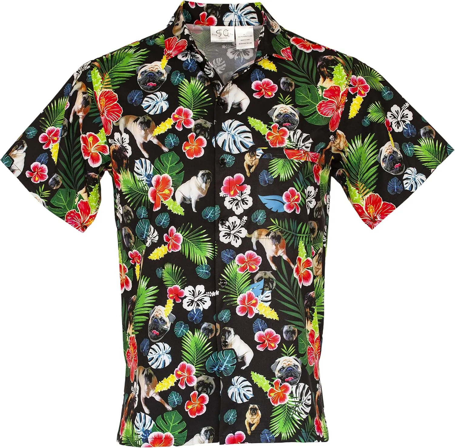 Funny Guy Mugs Mens Hawaiian Print Button Down Short Sleeve Shirt
